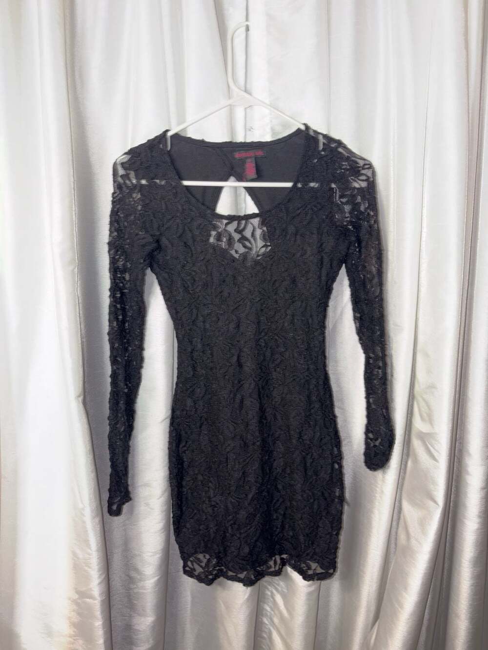 Material Girl Black Lace Long Sleeve Cutout Back Mini Dress Size S